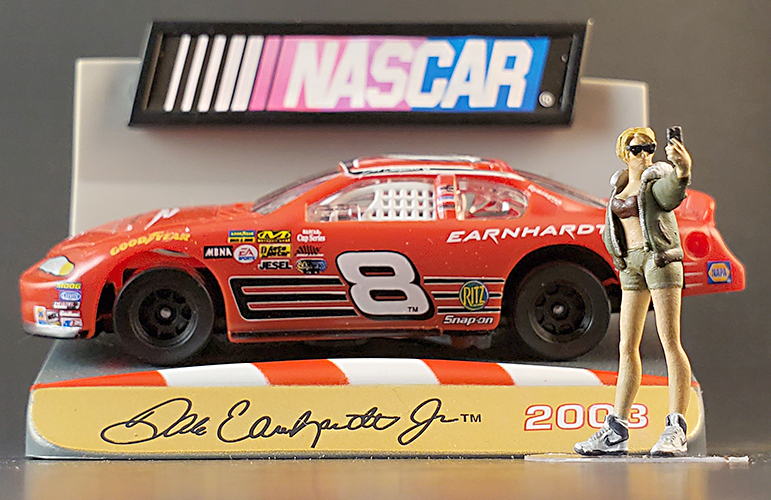 This was a Christmas ornament I found in a pile of junk while cleaning around an old shed. The ornament was still in the original packaging. But, the packaging had suffered the effects of the weather for who knows how long. The ornament was still inside plastic, so the car and base was still in great shape. However, it looks like the NASCA logo has faded somewhat.